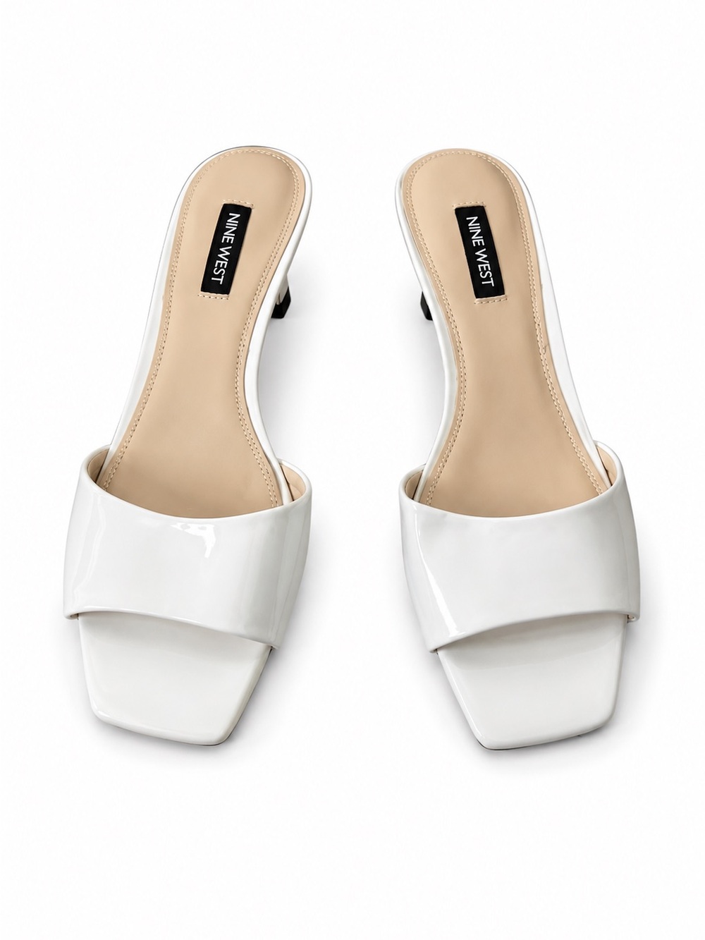 Nine West White Patent Square-Toe Slide Heels